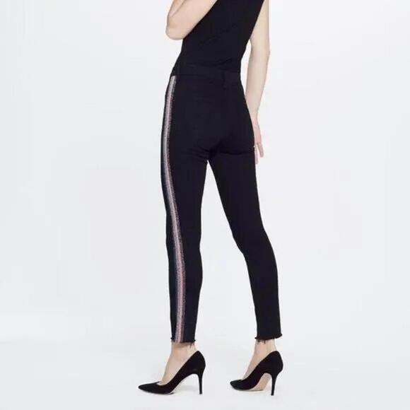 Mother Denim - MOTHER The Swooner Dagger Ankle Fray Jeans Black Sheep Glitter Stripe 29
